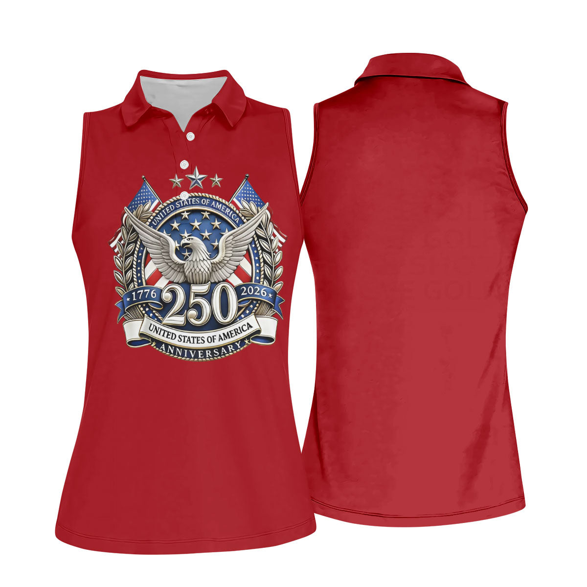 Patriotic Bald Eagle Blue And White Camo Red Golf Shirt, 250th Anniversary Women's Golf Shirts