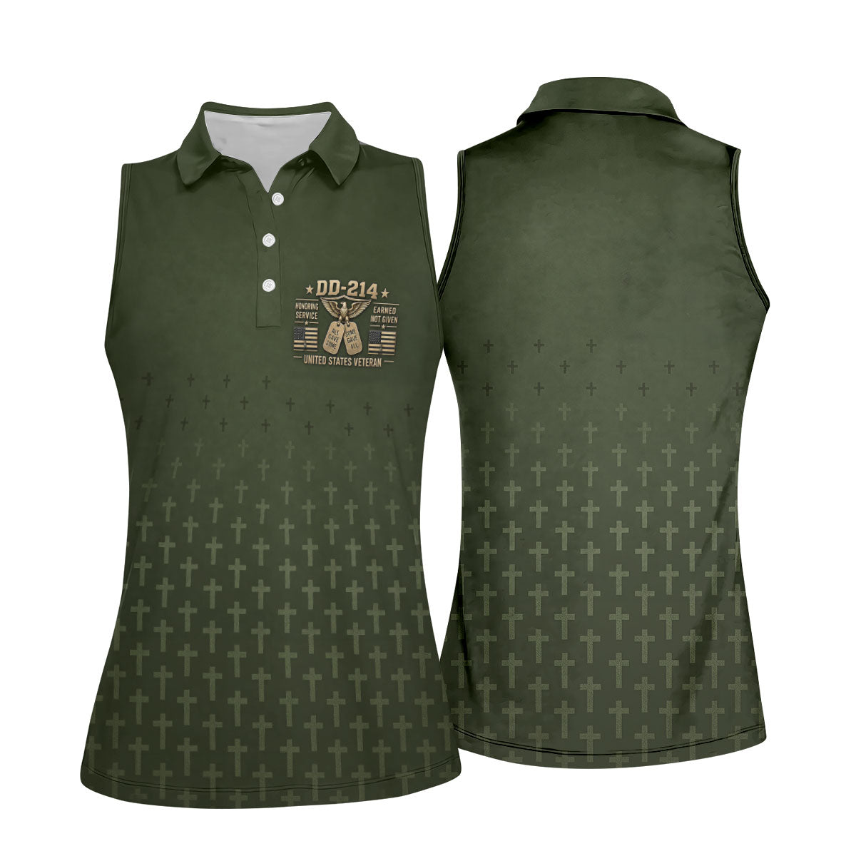 DD-214 Olive Green Cross Camo Polo Shirt, Golf Shirts For Women, Veterans Day Shirt
