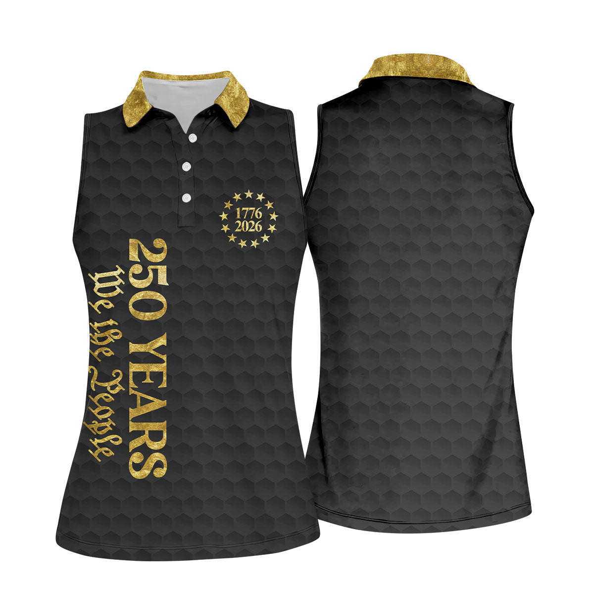 We The People 250 Years Gold Textured Patriotic Golf Shirt, 4th Of July Golf Shirt For Women