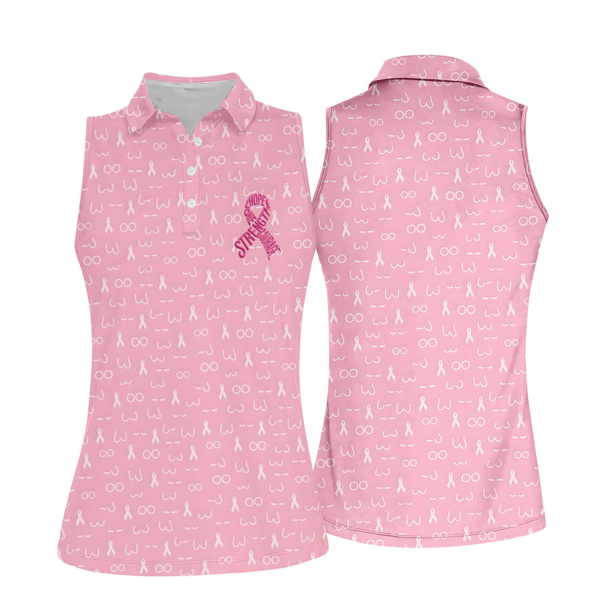 Hope Love Faith Strength Courage Breast Cancer Polo Shirt, Womens Golf Tops, Ladies Golf Top