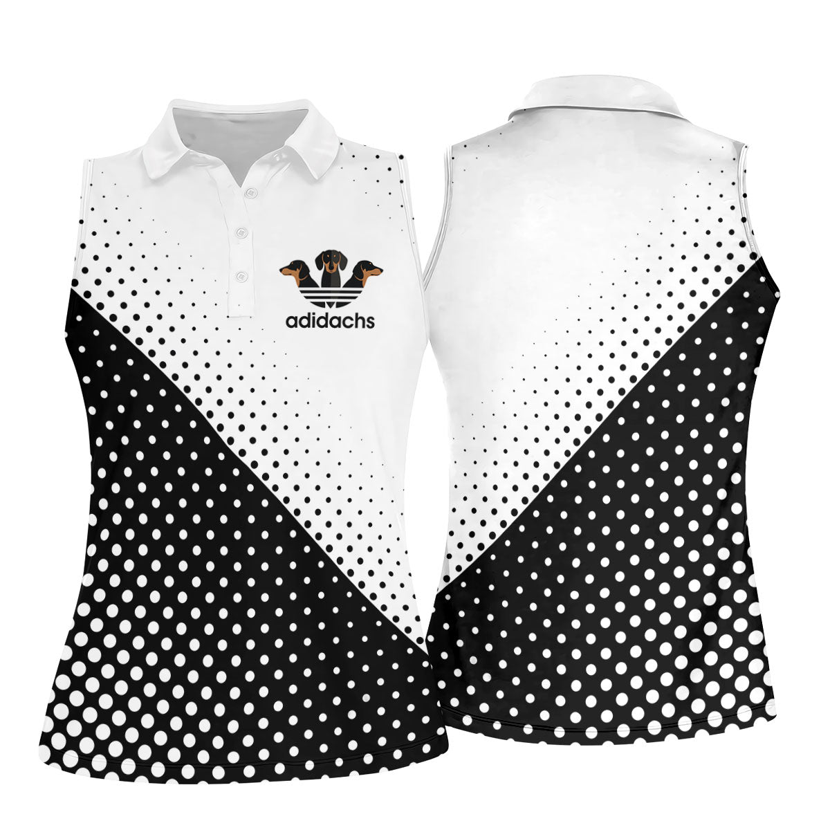 Adidachs Funny Dachshund White Golf Shirt, Fun Women's Golf Shirts, Ladies Golf Shirts