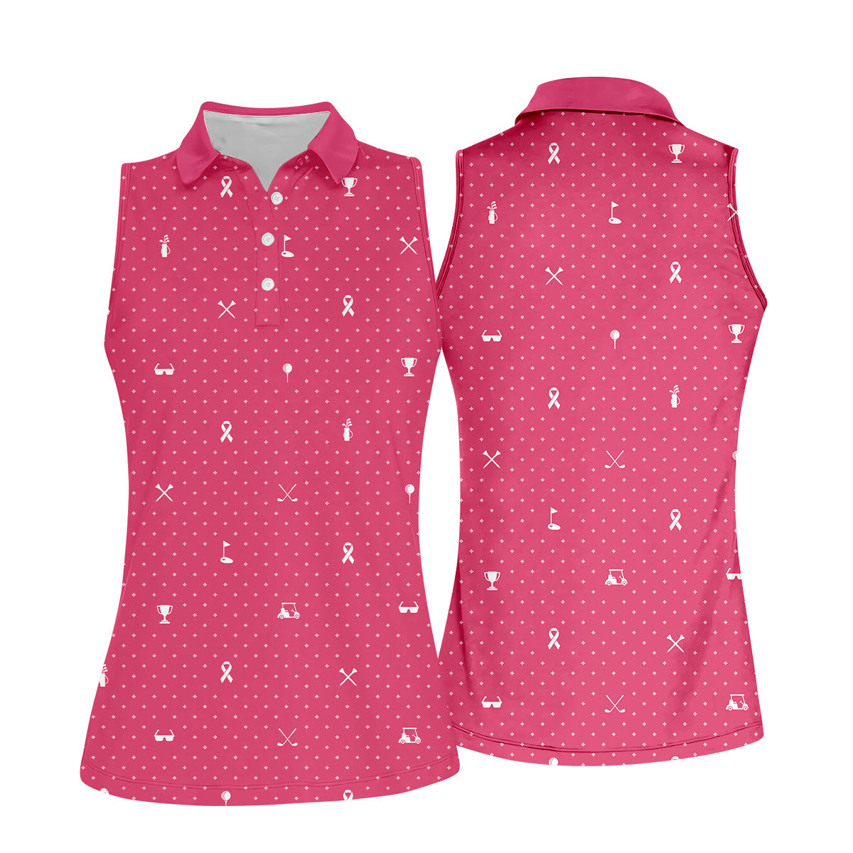 Pink Ribbon Golf Pattern Breast Cancer Polo Shirt, Golf Polo For Women, Ladies Golf Shirts