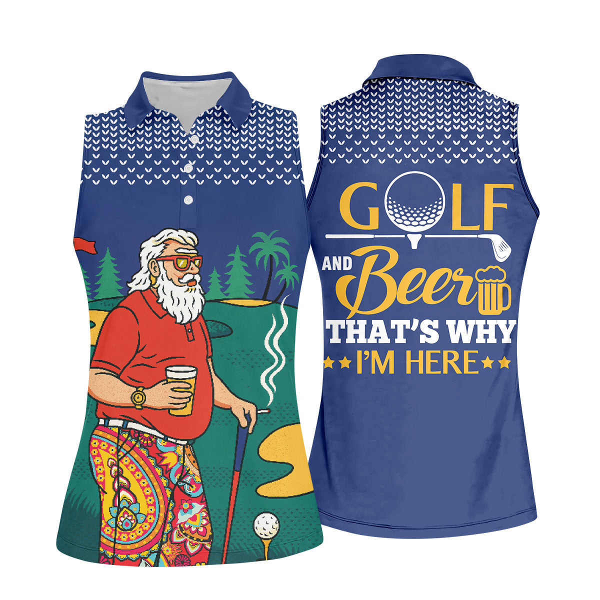 Funny Bearded Golfer With Beer And Paisley Sleeves Golf Polo, Golf Tops For Women, Ladies Golf Top