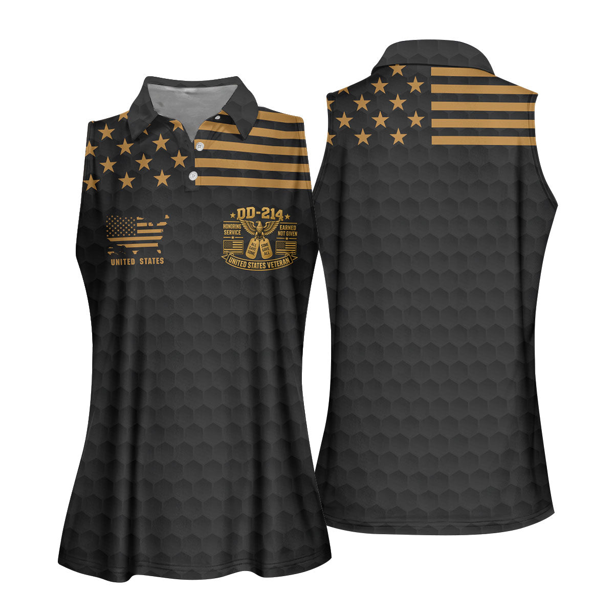 Custom Name Black Gold DD-214 Golf Polo Shirt, Womens Golf Polo, Veterans Day Shirt