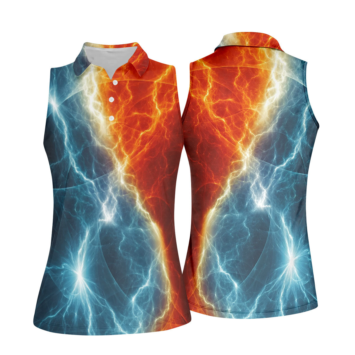 Lightning Fire And Ice Split Golf Polo Shirt, Golf Shirts For Women, Women's Golf Apparel