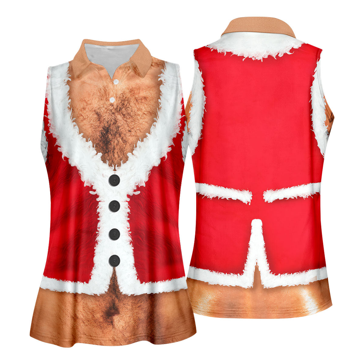 Hairy Chest Santa Print Christmas Golf Shirt, Womens Golf Tops, Golf Shirts For Women