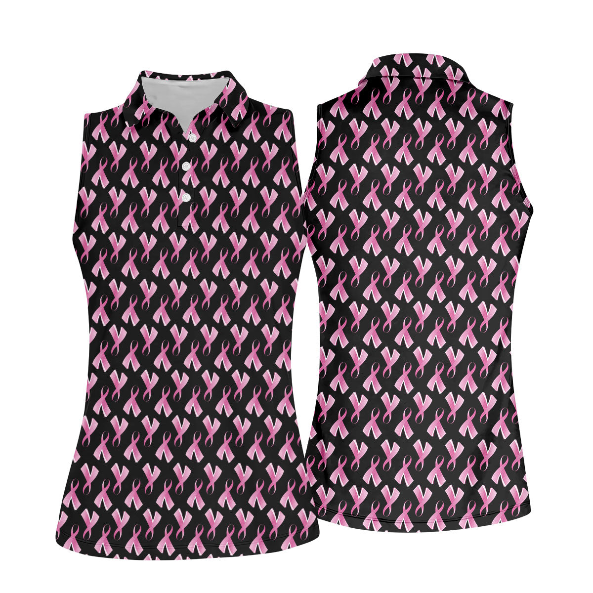 Pink Ribbon Pattern Breast Cancer Polo Shirt, Women’s Golf Polo, Ladies Golf Shirts