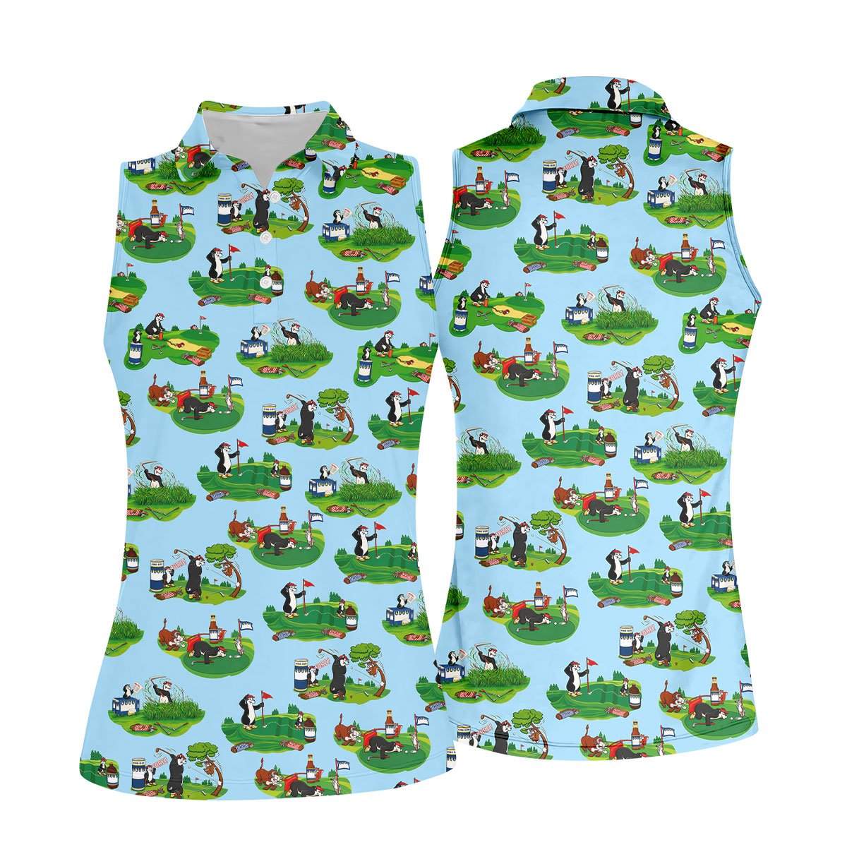 Funny Golf Gopher Cartoon Pattern Golf Polo Shirt, Women's Golf Tops, Ladies Golf Shirts