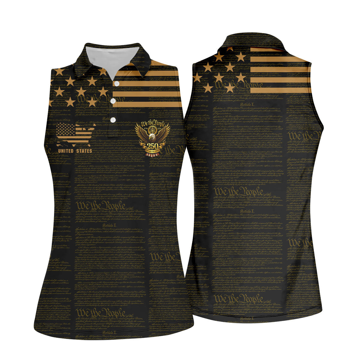 We The People Black And Gold Patriotic 4th Of July Golf Shirt, 250 Years Of Free Golf Shirt For Women
