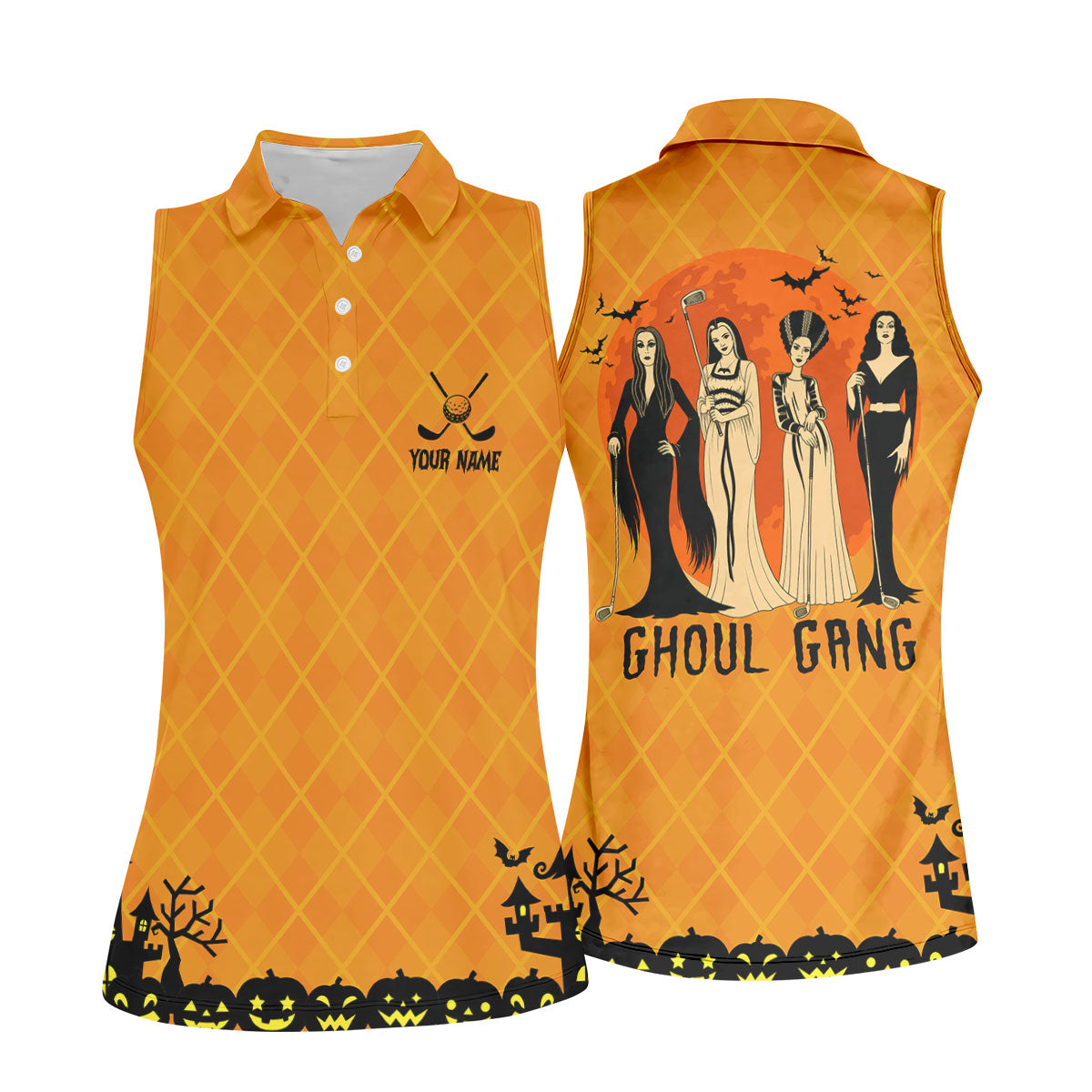 Custom Ghoul Gang Horror Character Halloween Polo Shirt, Womens Golf Tops, Ladies Golf Top