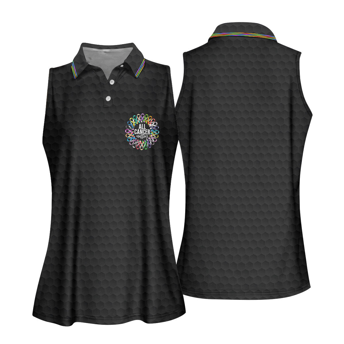 All Cancer Matters Multicolor Ribbon Golf Polo Shirt, Womens Golf Tops, Golf Shirts For Women