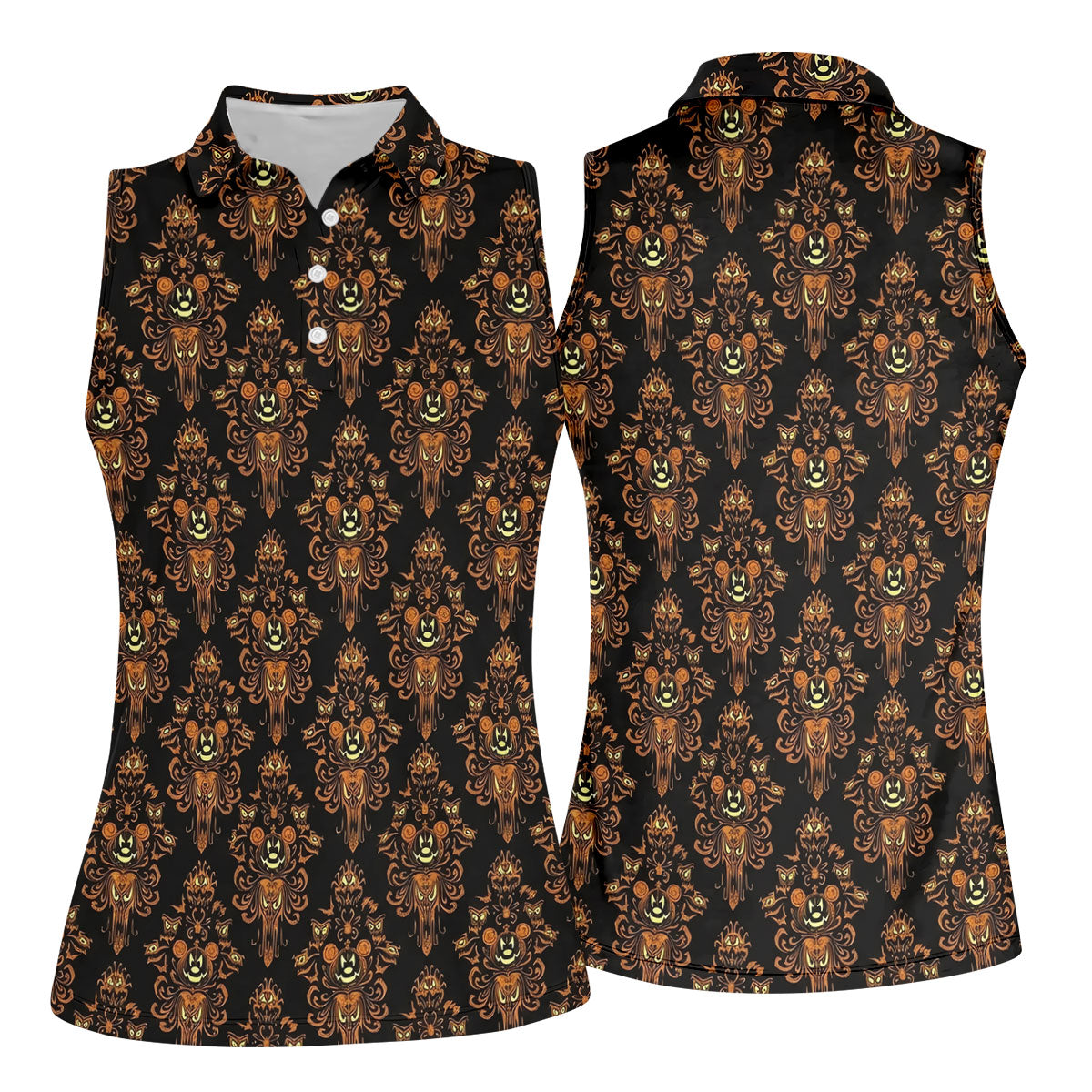 Haunted Face Wallpaper Halloween Golf Polo Shirt, Women's Golf Shirt, Golf Tops For Women
