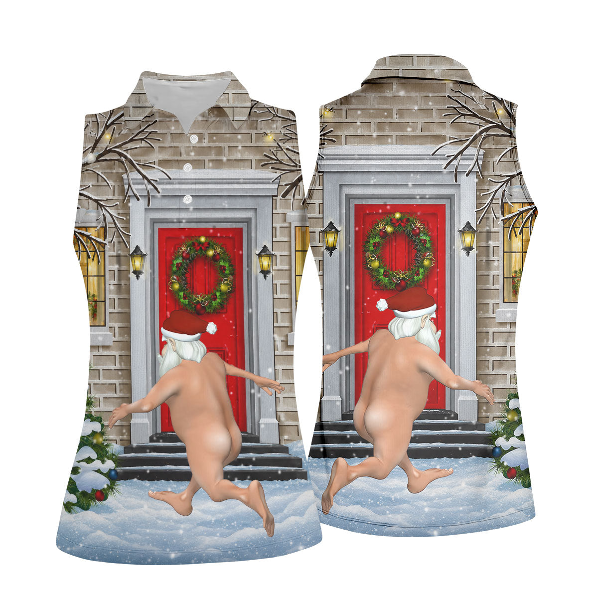 Women's Streaking Santa Doorbell Golf Shirt, Christmas Golf Shirt, Women’s Golf Apparel