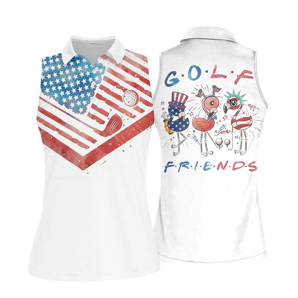 Vintage American Flag Golf Polo Shirt, Ladies Golf Shirts, Golf Polo For Women