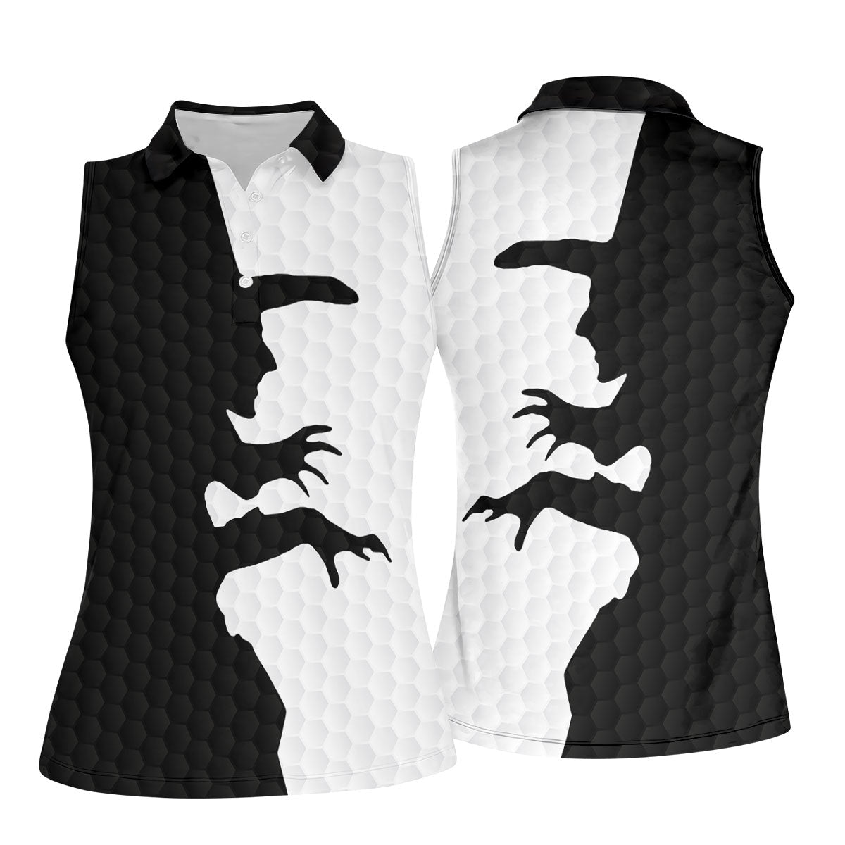 Witch Silhouette Halloween Golf Polo Shirt, Ladies Golf Tops, Golf Shirts For Women
