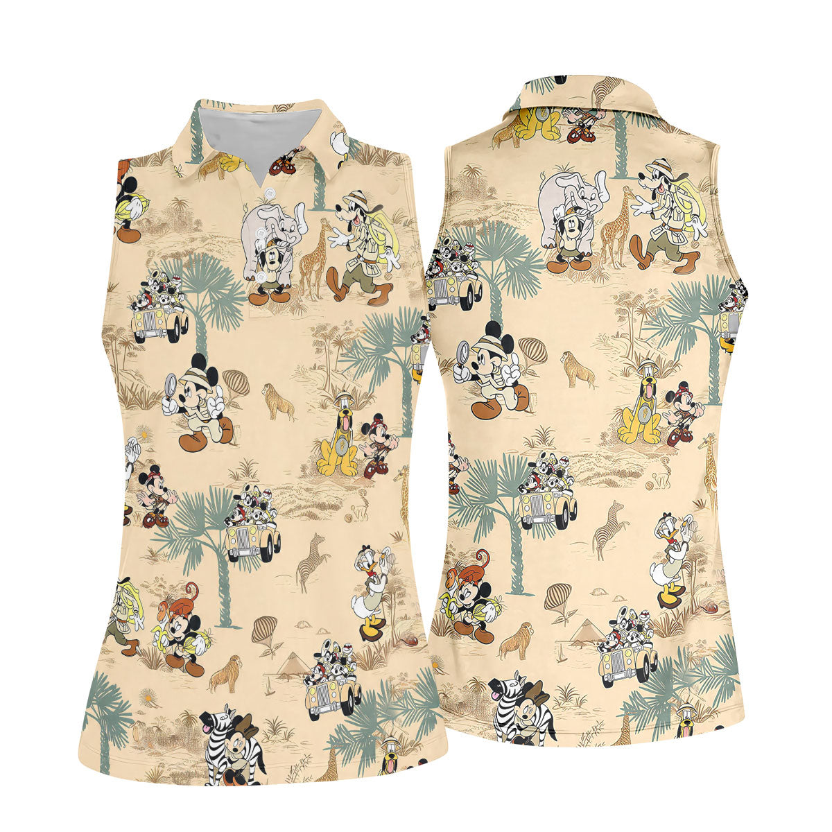 Safari Adventure Cartoon Pattern Golf Polo Shirt, Golf Shirts For Women, Women’s Golf Polo