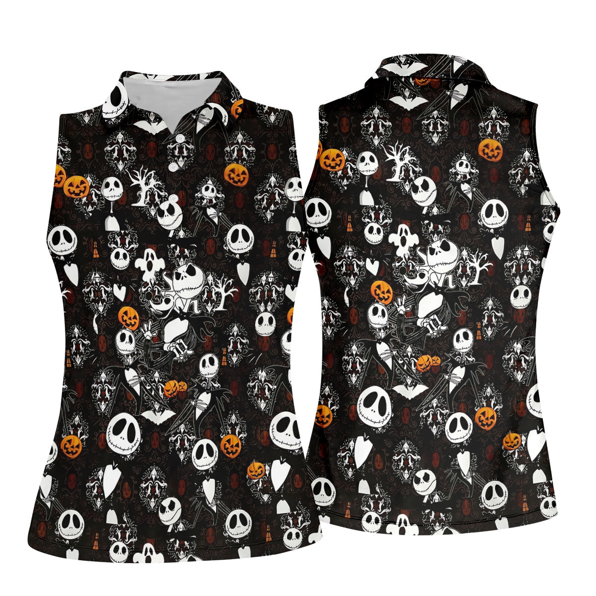 Halloween Pumpkin Skeleton Pattern Golf Polo Shirt, Golf Shirts For Women, Ladies Golf Tops