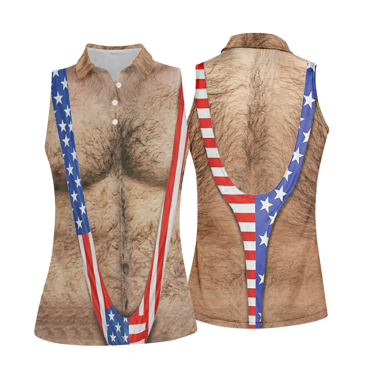 Hairy Body Funny Print Patriotic Golf Shirt, 250th Anniversary 4th Of July Golf Shirt For Women