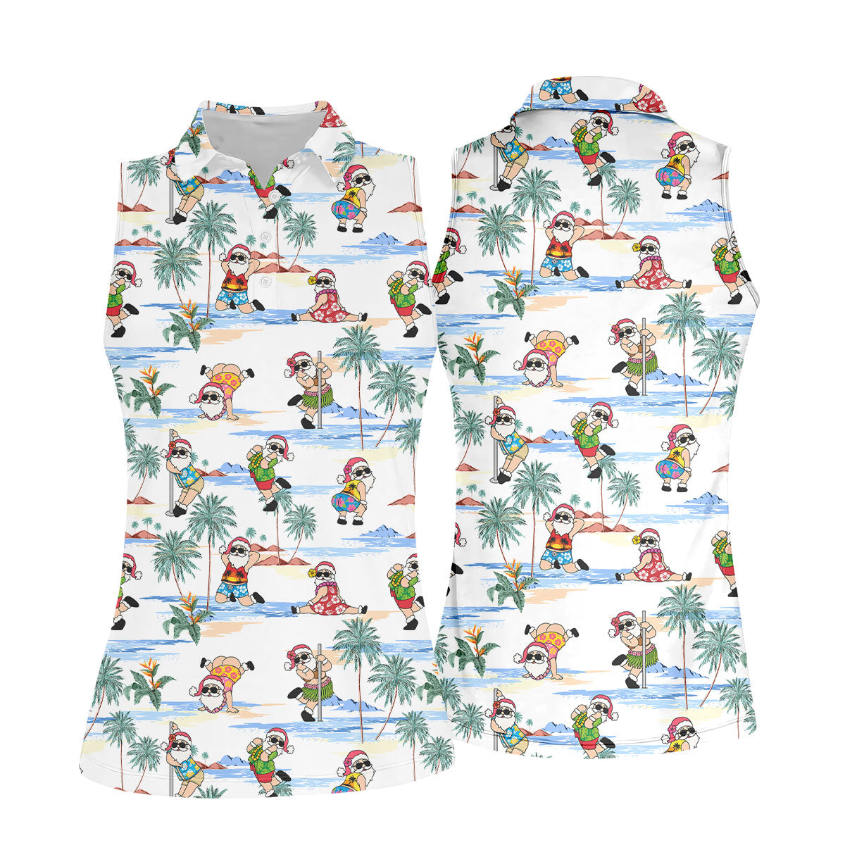 Beach Party Santa Christmas Golf Shirt, Women's Golf Tops, Printed Golf Shirt, Golf Polo For Women