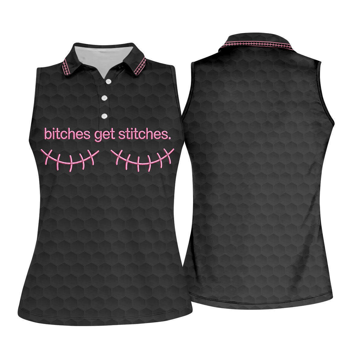 Bitches Get Stitches Breast Cancer Polo Shirt, Ladies Golf Shirt, Women's Golf Tops