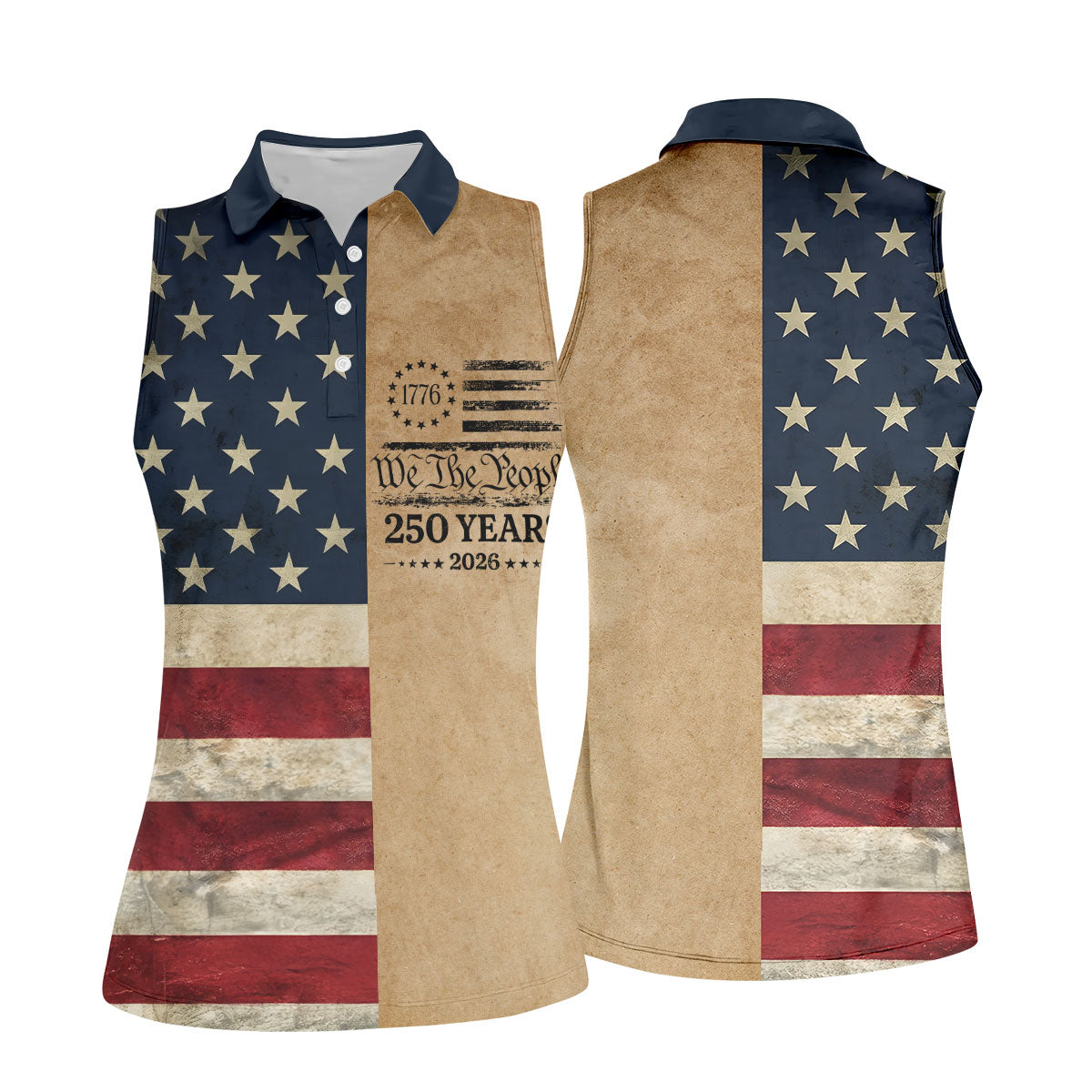 We The People 250 Years US Flag Pattern Patriotic Golf Shirt, 4th Of July Golf Shirt For Women