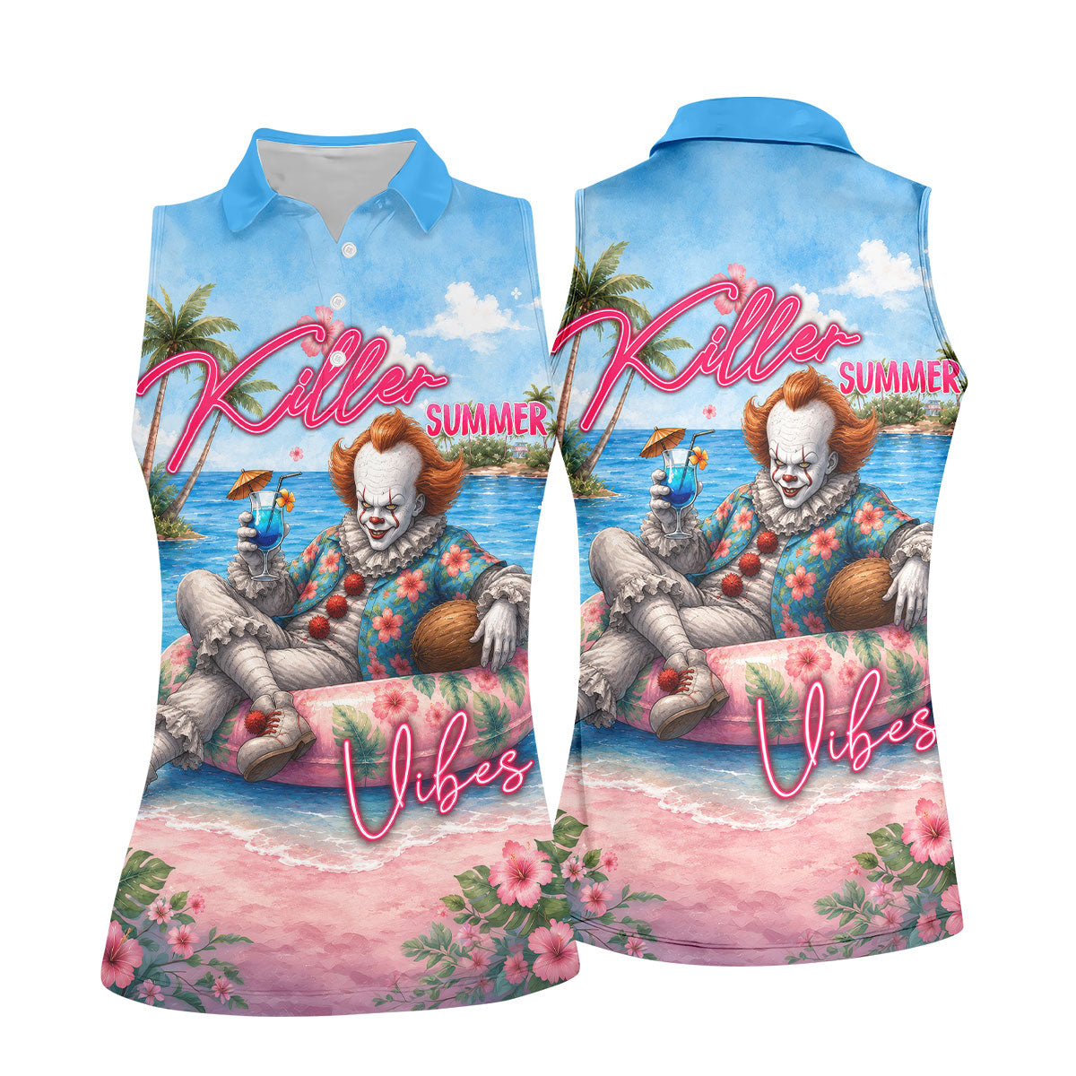 Killer Summer Vibes Scary Clown Golf Polo Shirt, Women's Golf Polo, Golf Tops For Women