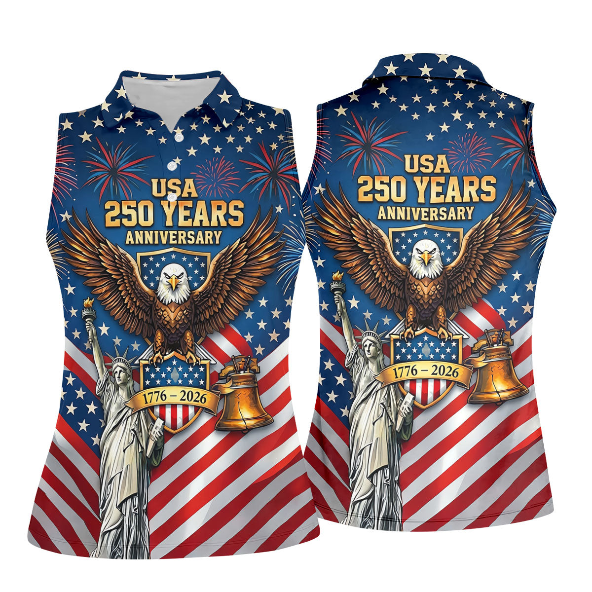 USA 250 Years Stars And Stripes Bald Eagle Golf Shirt, Patriotic 4th Of July Golf Shirt For Women
