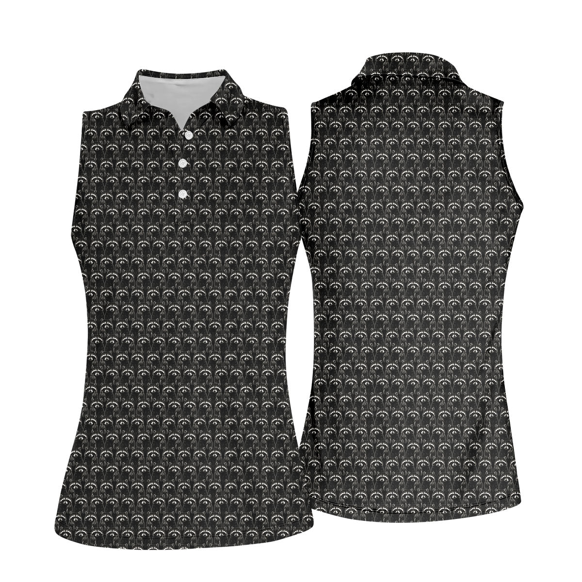 Funny Rude Raccoon Middle Finger Black Polo Shirt, Women's Golf Polo, Golf Tops For Women