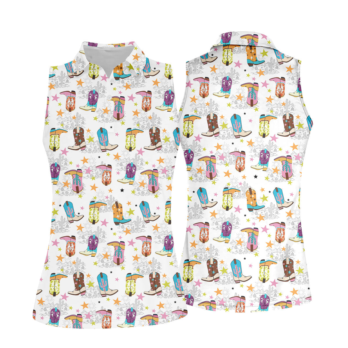 Colorful Western Cowboy Boots Pattern Hawaiian Golf Shirt, Ladies Golf Shirt, Women’s Golf Apparel