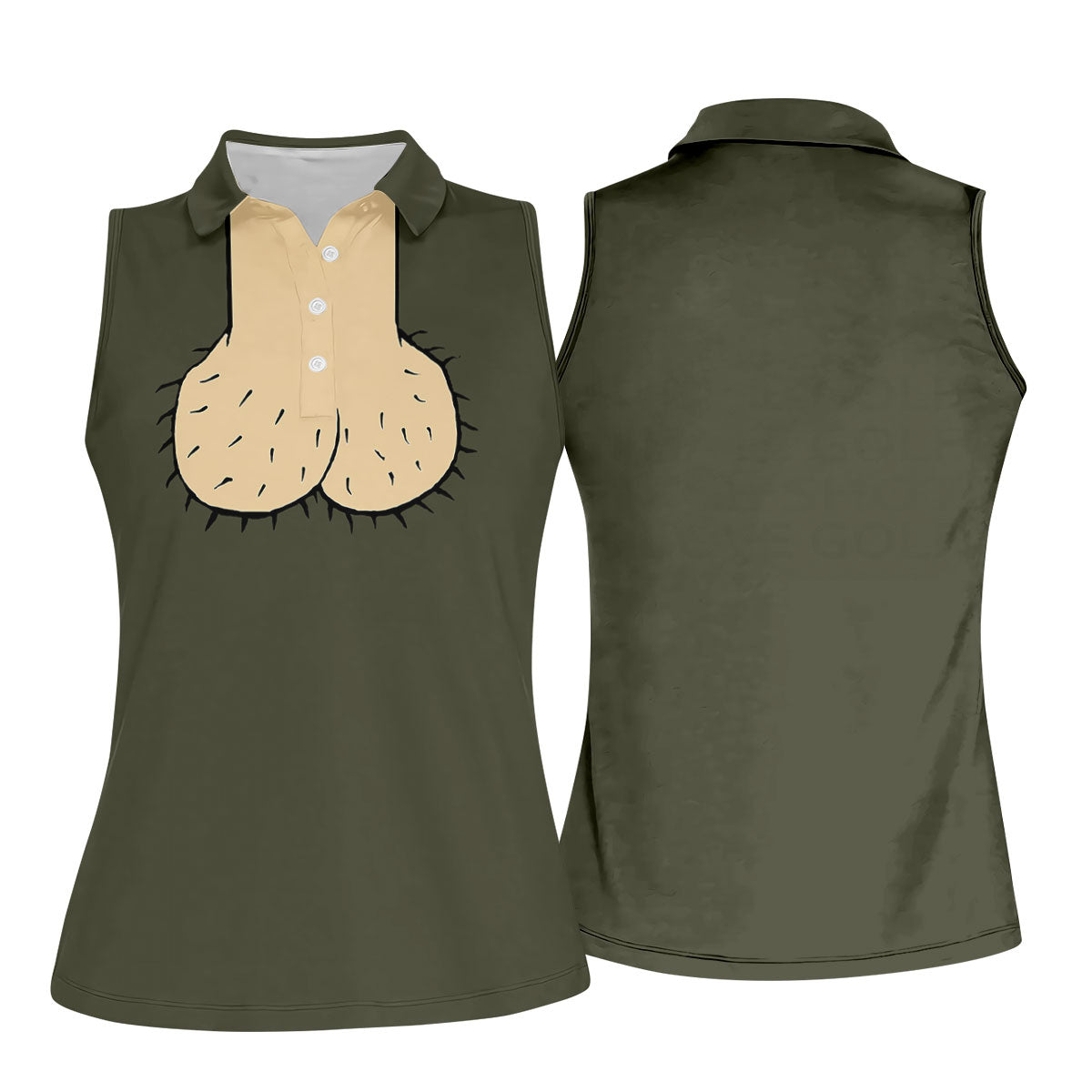 Olive Green Funny Dickhead Faux Chest Golf Shirt, Golf Tops For Women, Women’s Golf Apparel
