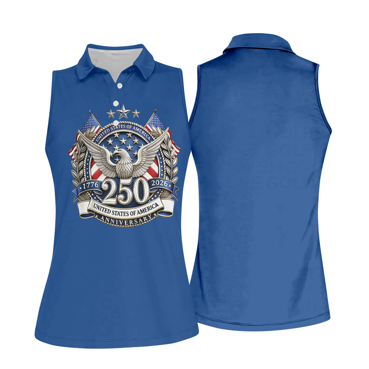 Patriotic Bald Eagle Blue And White Camo Blue Golf Shirt, 250th Anniversary Women's Golf Shirts