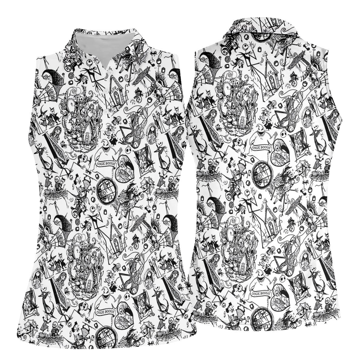 Doodle Horror Character Halloween Polo Shirt, Golf Tops For Women, Women's Golf Shirt