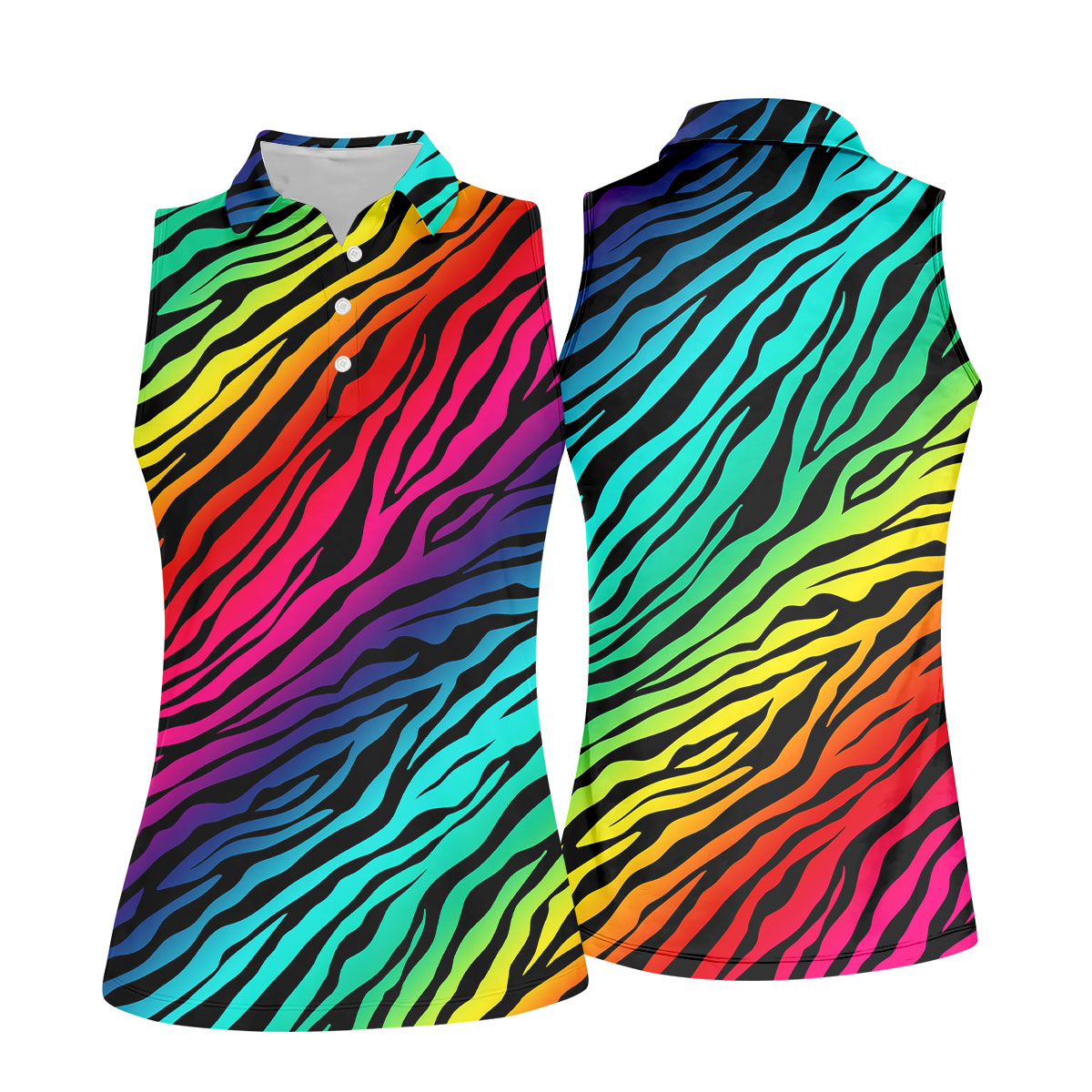 Rainbow Gradient LGBT Support Zebra Pattern Ladies Golf Tops, Pride Month Golf Shirt For Women