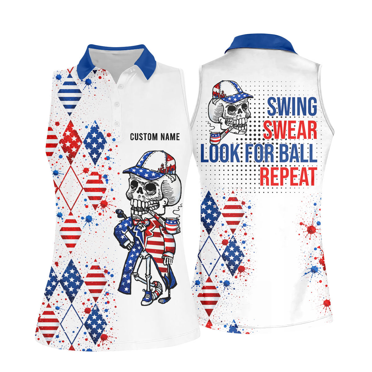 Swing Swear Look For Ball Repeat Red White Blue Argyle Golf Shirt, 250 Years Golf Shirt For Women