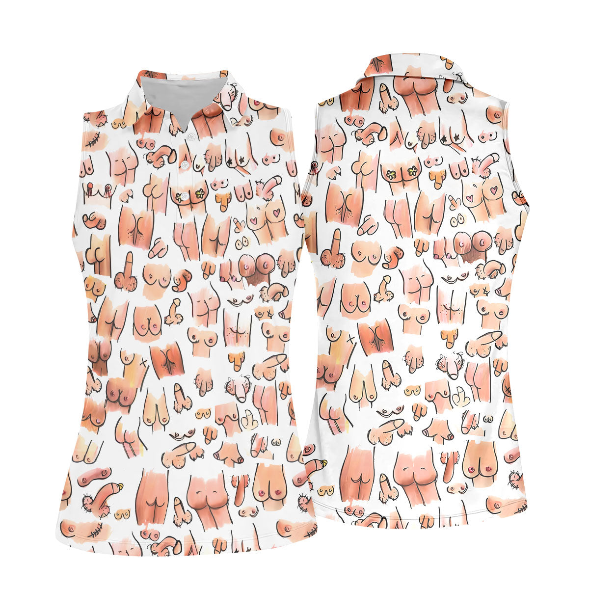 Funny Adult Body Parts Pattern Shirt, Women's Golf Tops, Printed Golf Shirt