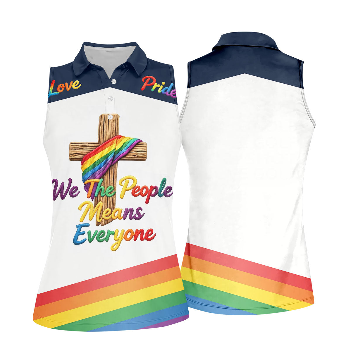 We The People Means Everyone Faith Cross LGBT Support Ladies Golf Tops, Golf Shirt For Women