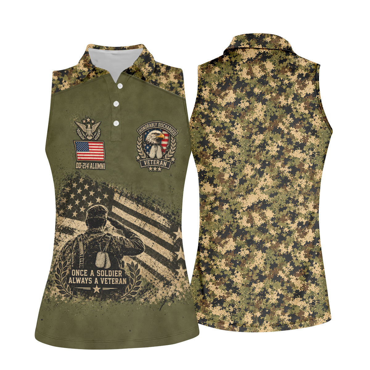 DD-214 Soldier Flag Camo Golf Polo Shirt, Women Golf Shirts, Veterans Day Golf Shirt