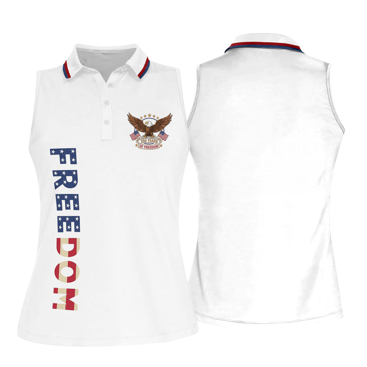 250 Years Of Freedom US Flag Logo White Golf Shirt, Patriotic 4th Of July Golf Shirt For Women