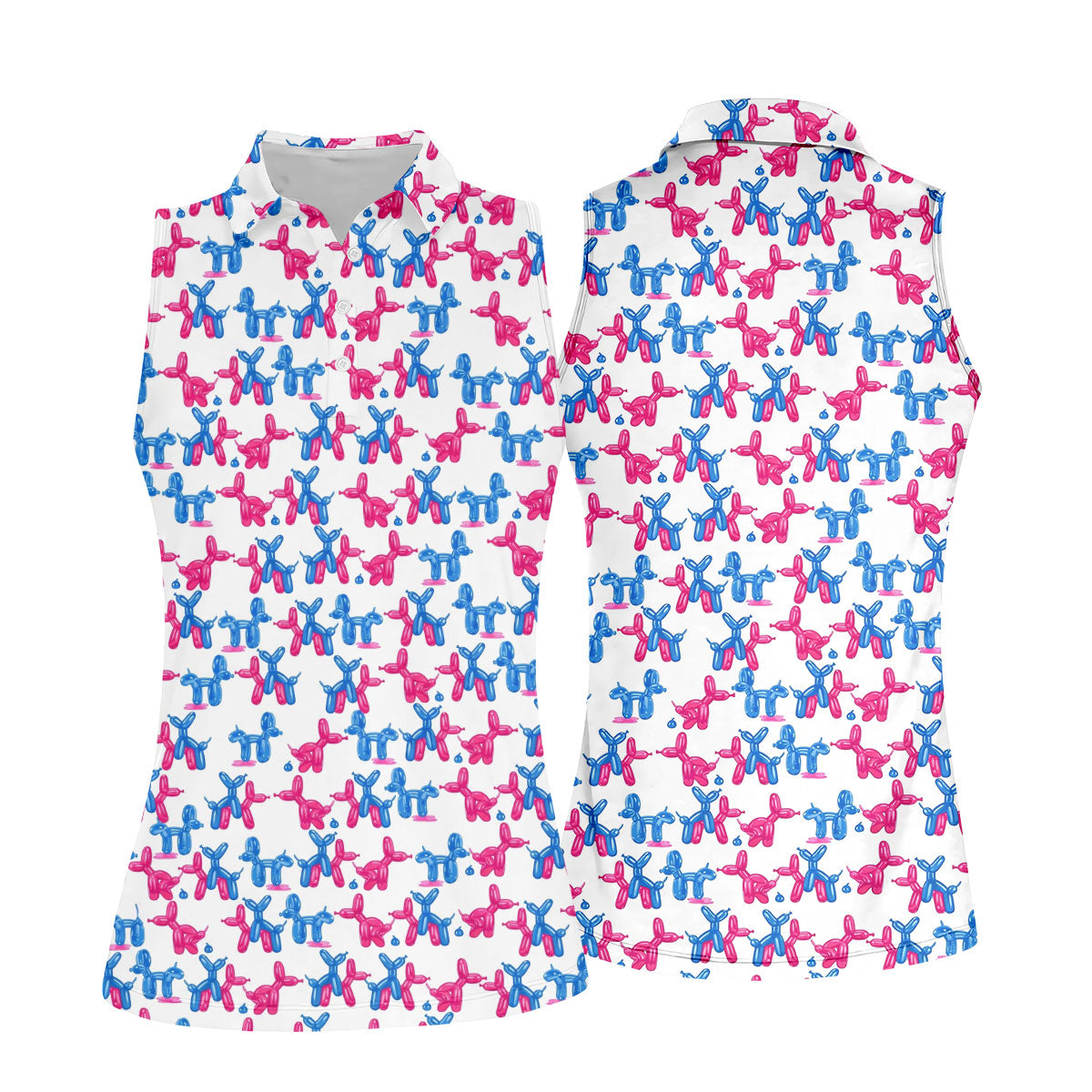 Funny Balloon Dog Pattern Golf Polo Shirt, Women's Golf Tops, Printed Golf Shirt