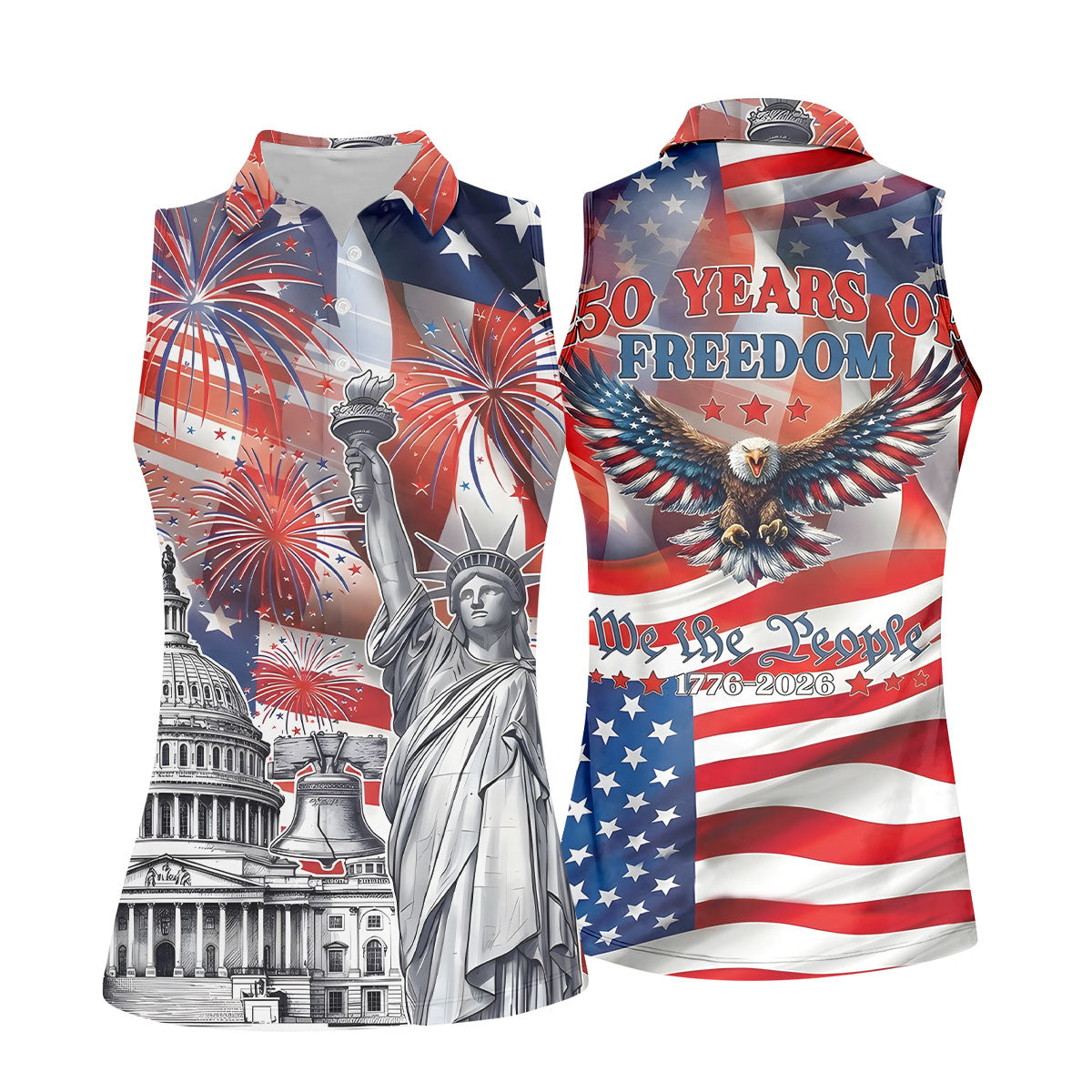 250 Years Of Freedom We The People US Flag Pattern Patriotic Golf Shirt, 4th Of July Golf Shirt For Women