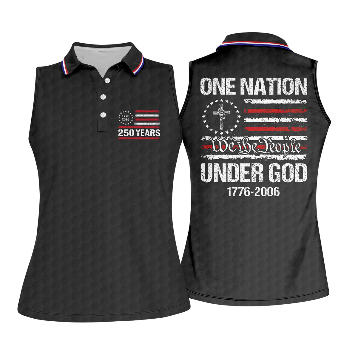 One Nation Under God We The People Black Golf Shirt, 250 Years 4th Of July Golf Shirt For Women