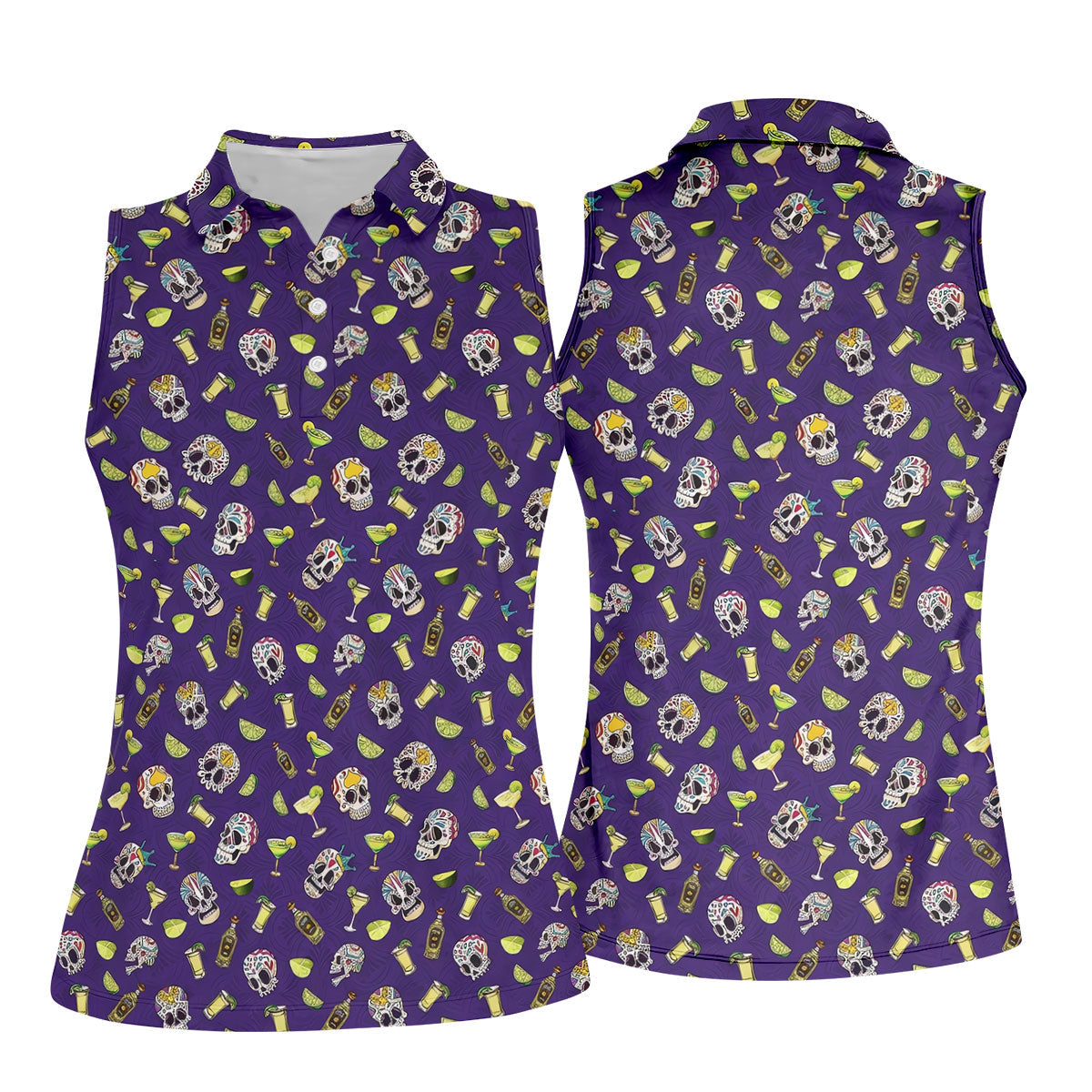 Decorated Sugar Skulls Cinco De Mayo Celebration Fiesta Themed The Purple Haze Golf Shirt For Women