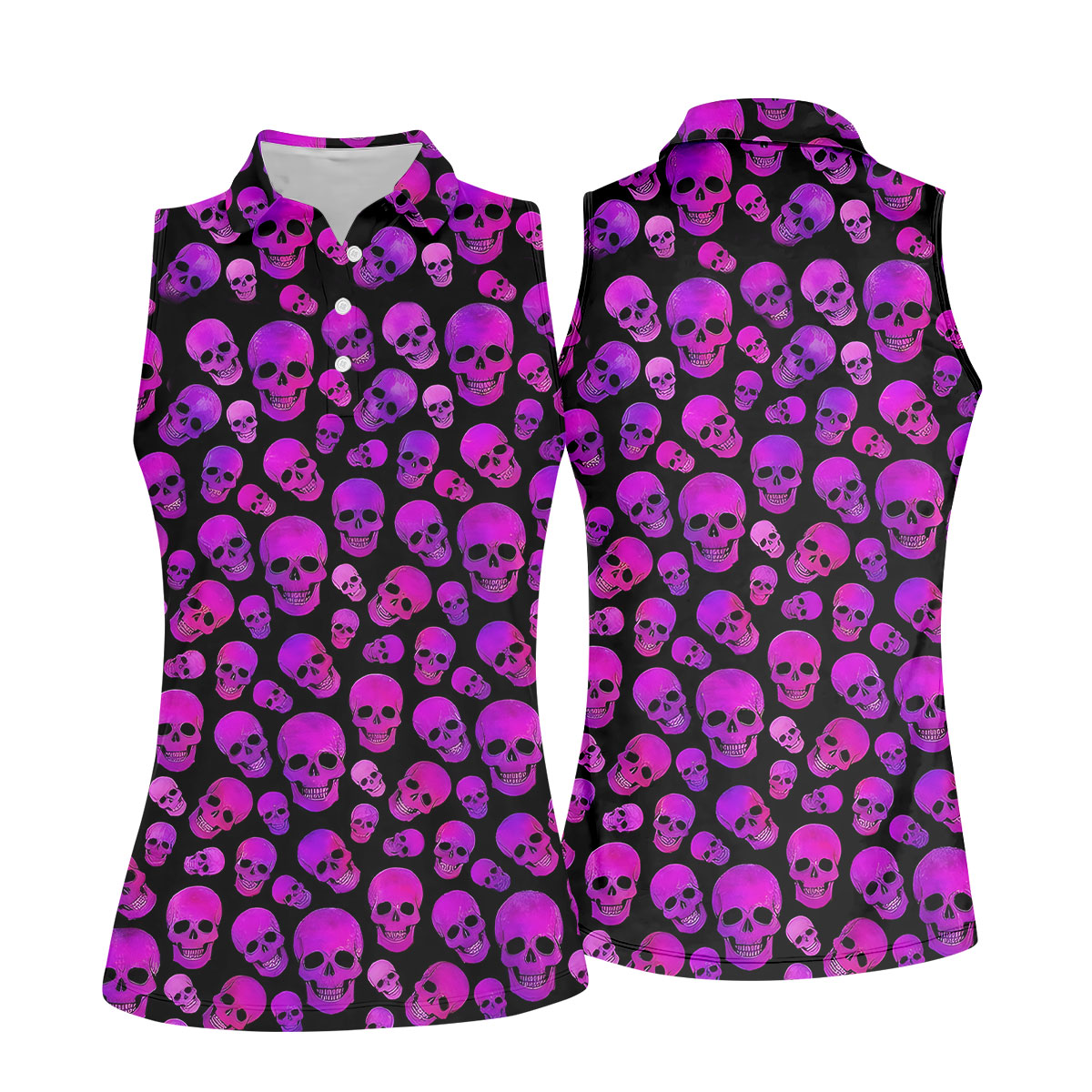 Purple Skull Gothic Pattern Hawaiian Golf Shirt, Women’s Golf Polo, Printed Golf Shirt