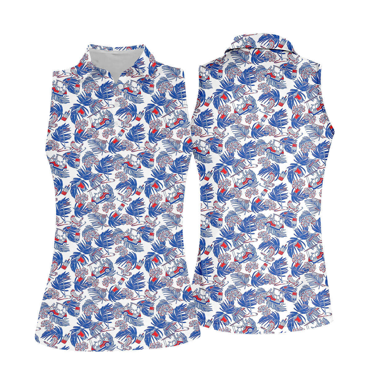 Par-Tee In The USA Red White Blue Tropical Golf Shirt, 250 Years Patriotic 4th Of July Golf Shirt For Women