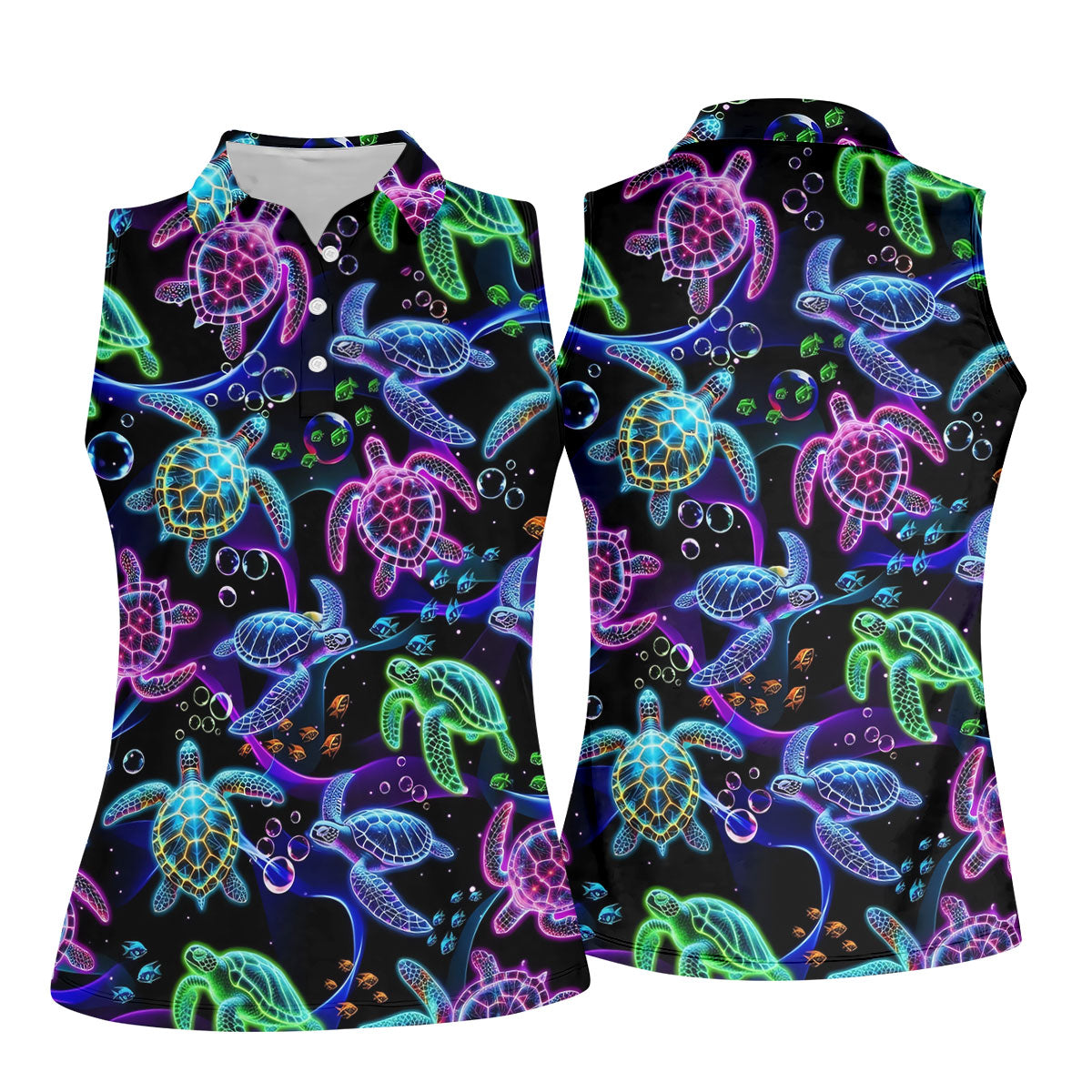 Neon Sea Turtle Ocean Pattern Hawaiian Golf Polo Shirt, Women’s Golf Polo, Ladies Golf Shirts