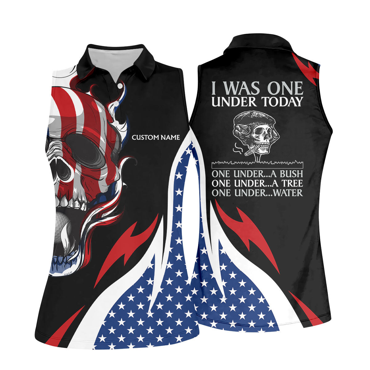 I Was One Under Today Cool Skull US Flag Golf Shirt, 4th Of July Patriotic Golf Shirt For Women