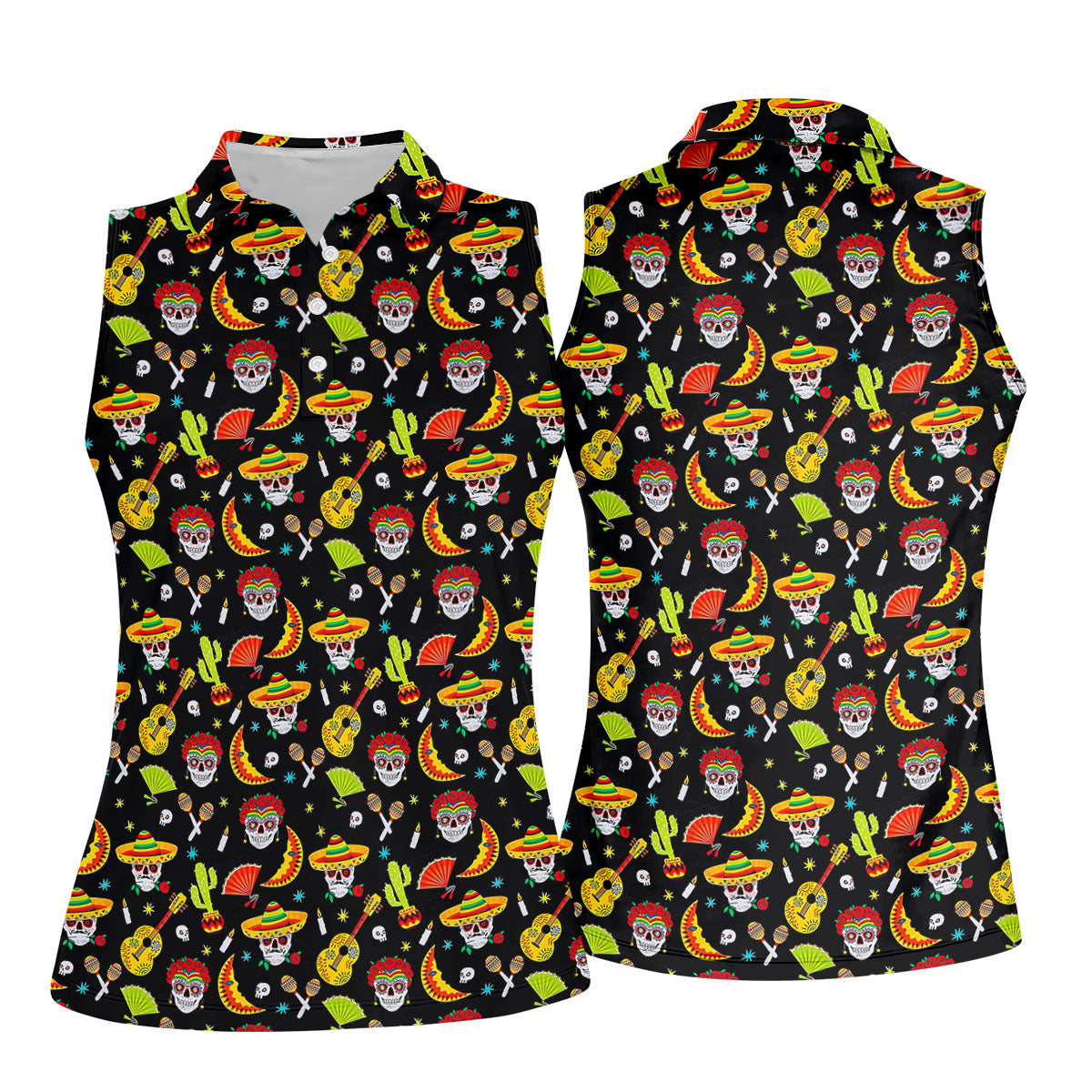 Day Of The Dead Mexican Symbols Cinco De Mayo Celebration Fiesta Themed Golf Shirt For Women