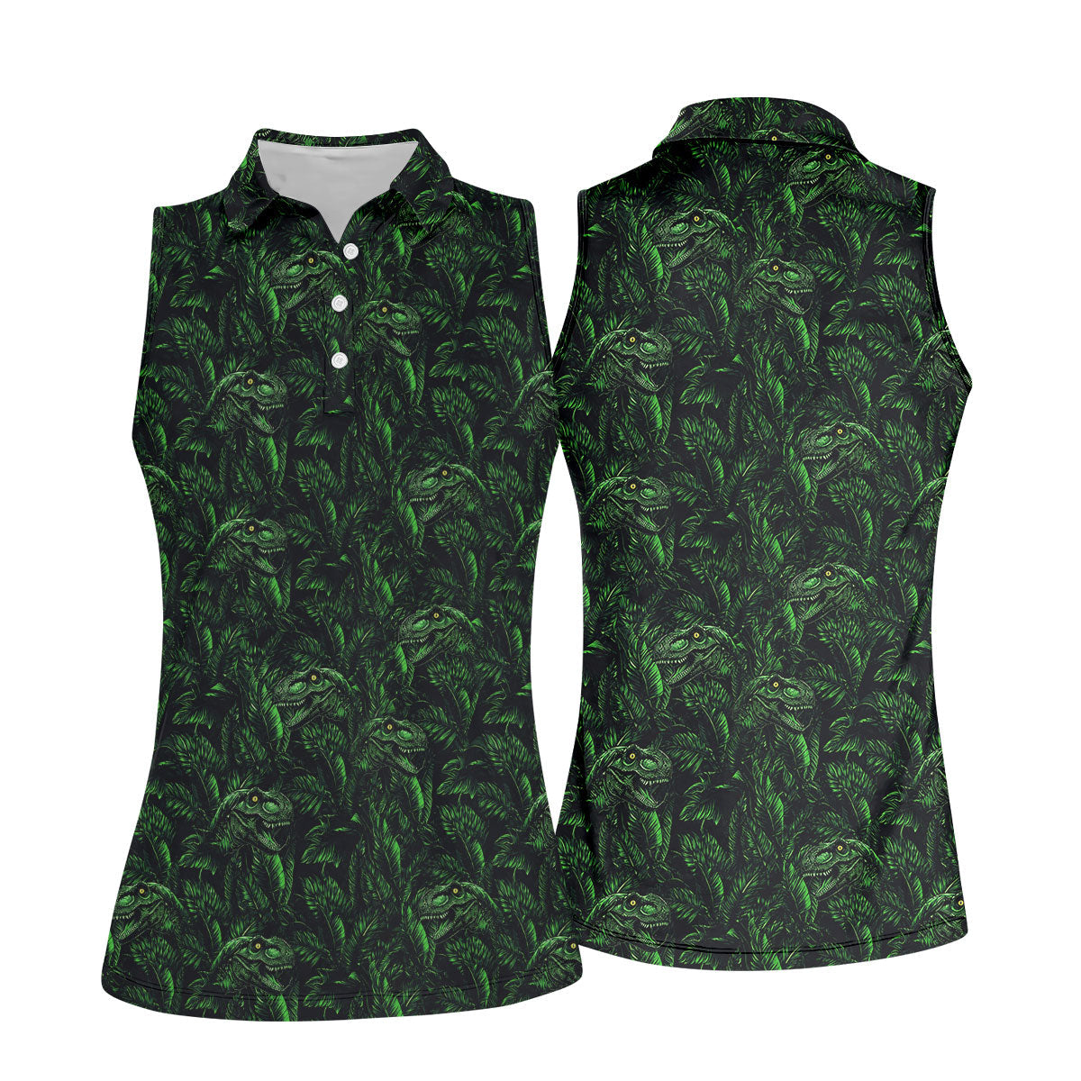 Dinosaurs In The Forest Deep Forest Green Hawaiian Golf Shirt, Women's Polo Shirt