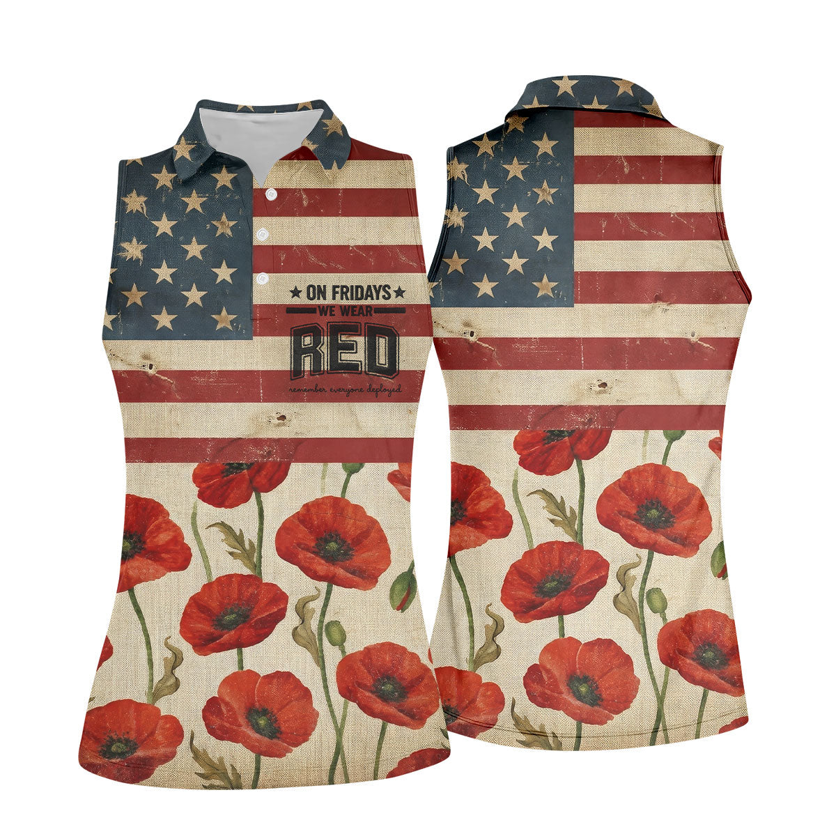 On Fridays We Wear RED Poppies US Flag Golf Shirts, 250 Years Patriotic Golf Shirt For Women