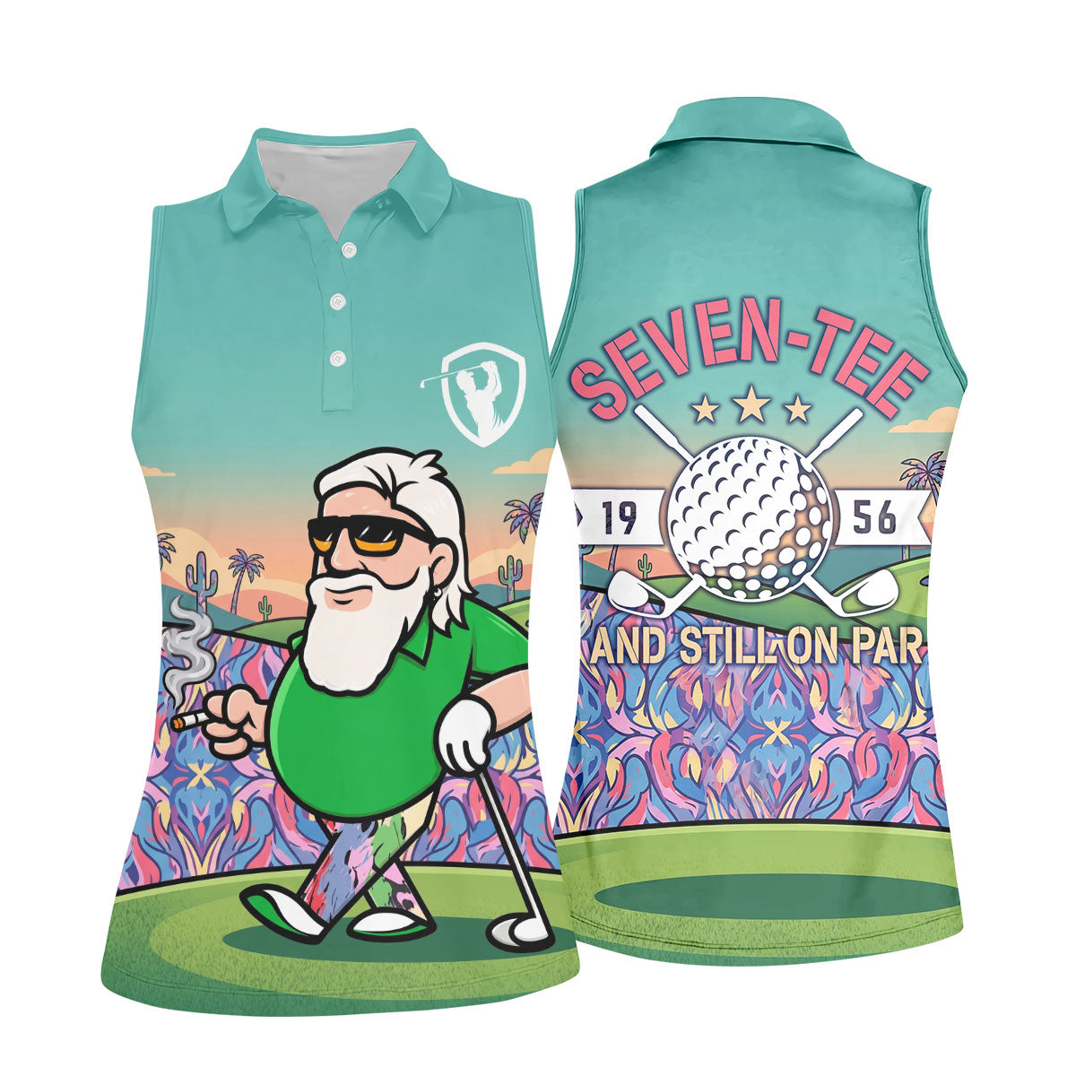 Retro Desert Bearded Golfer Women's Golf Tops, Golf Polo For Women, Women’s Golf Apparel